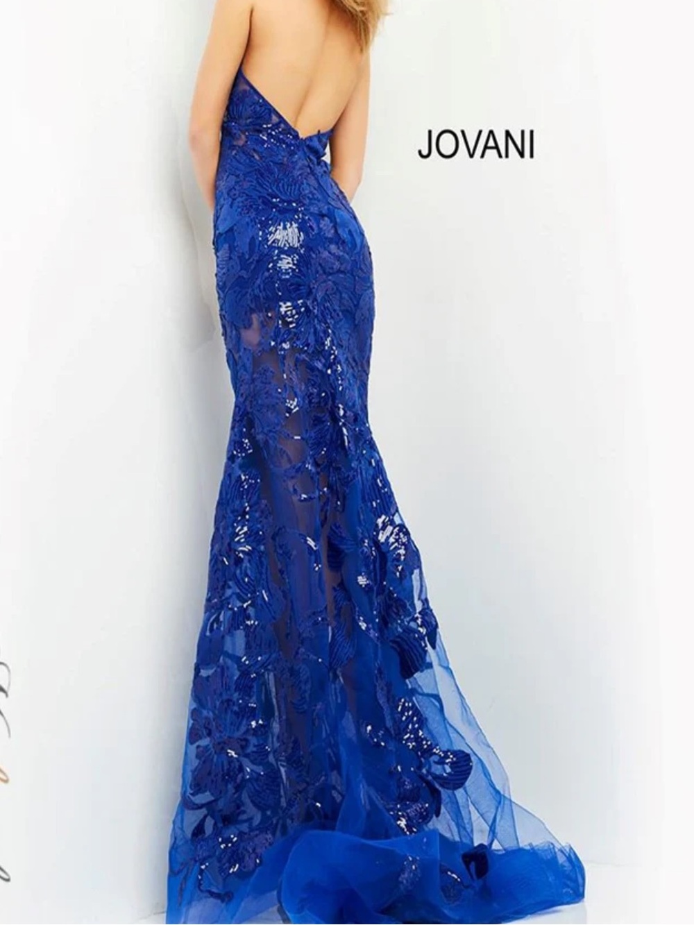 Jovani 8110 Royal Blue Sequin Lace Prom Gown - Picture 3 of 5